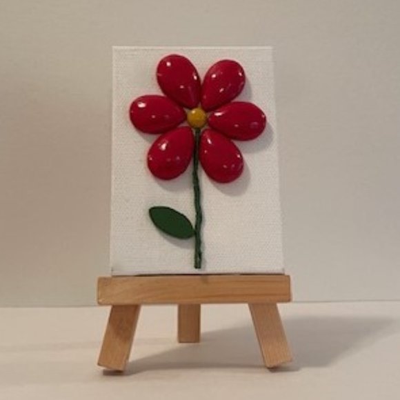 Mini Painting on Canvas with Easel - Red Flower - Picture 1 of 4